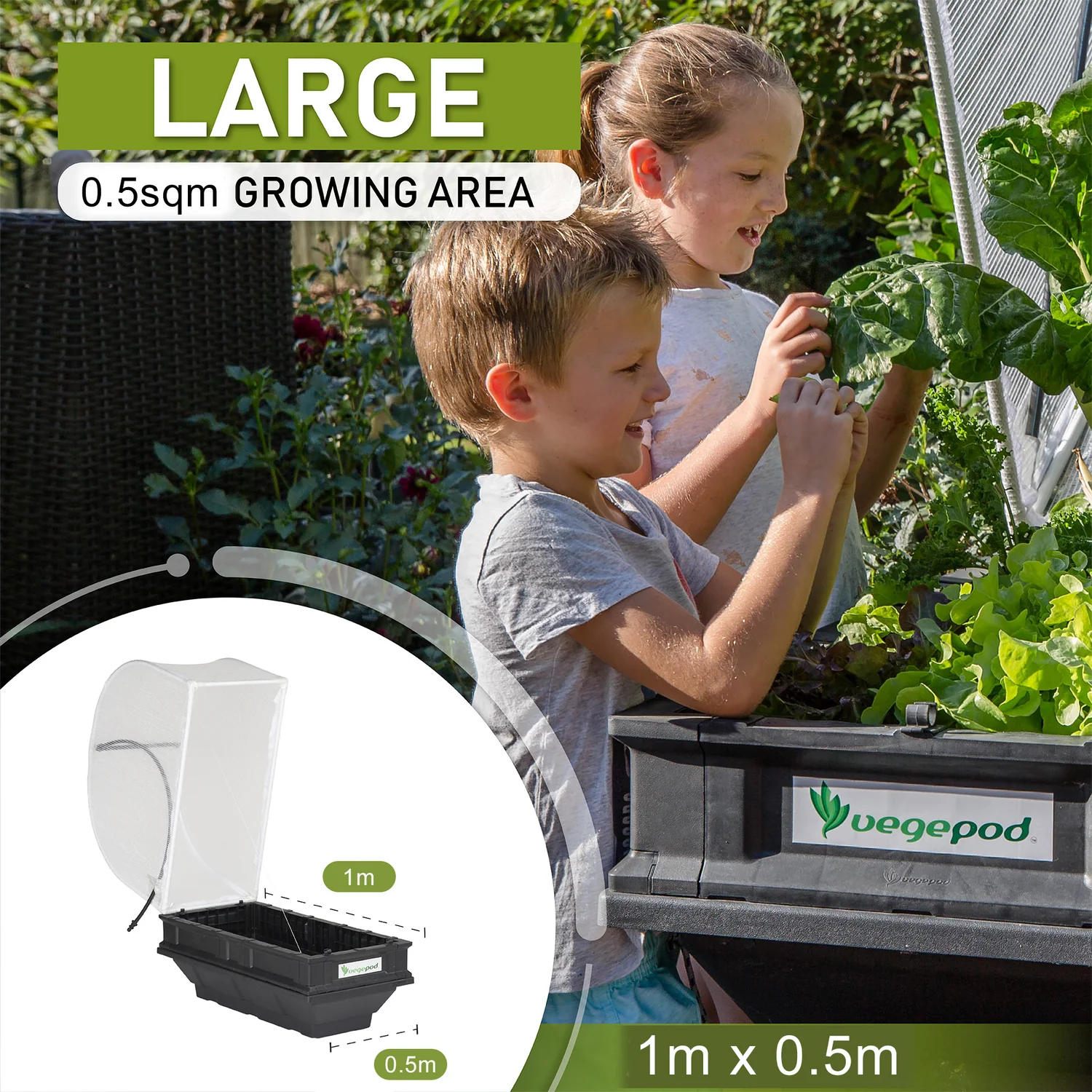 Vegepod Raised Garden Bed Small .5m x 1m with VegeCover + Small Stand