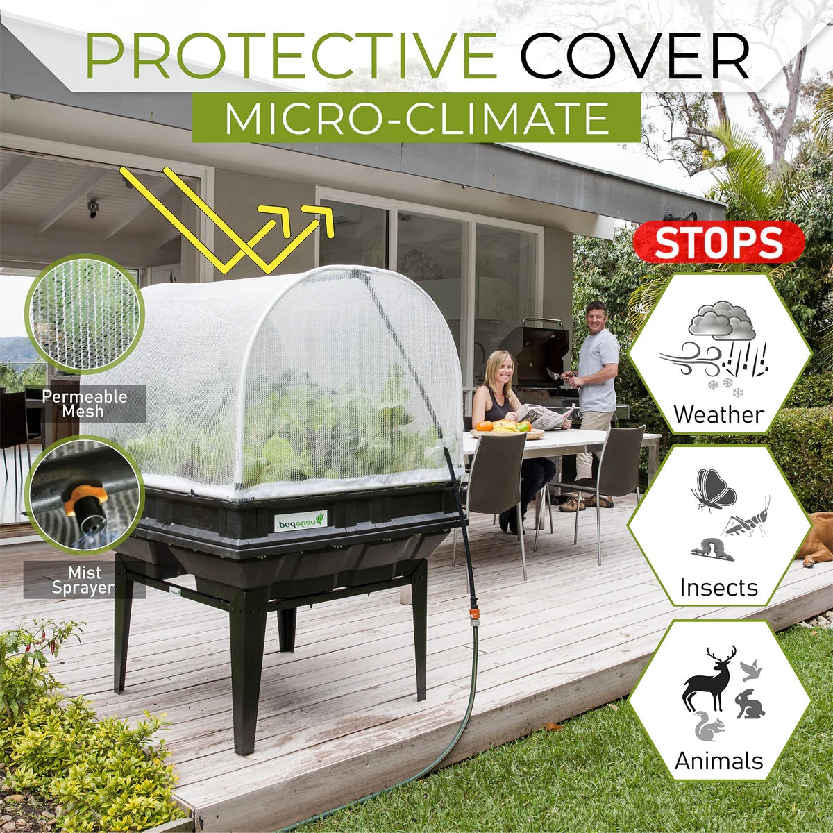 Vegepod Raised Garden Bed Medium 1m x 1m with VegeCover + Medium Stand