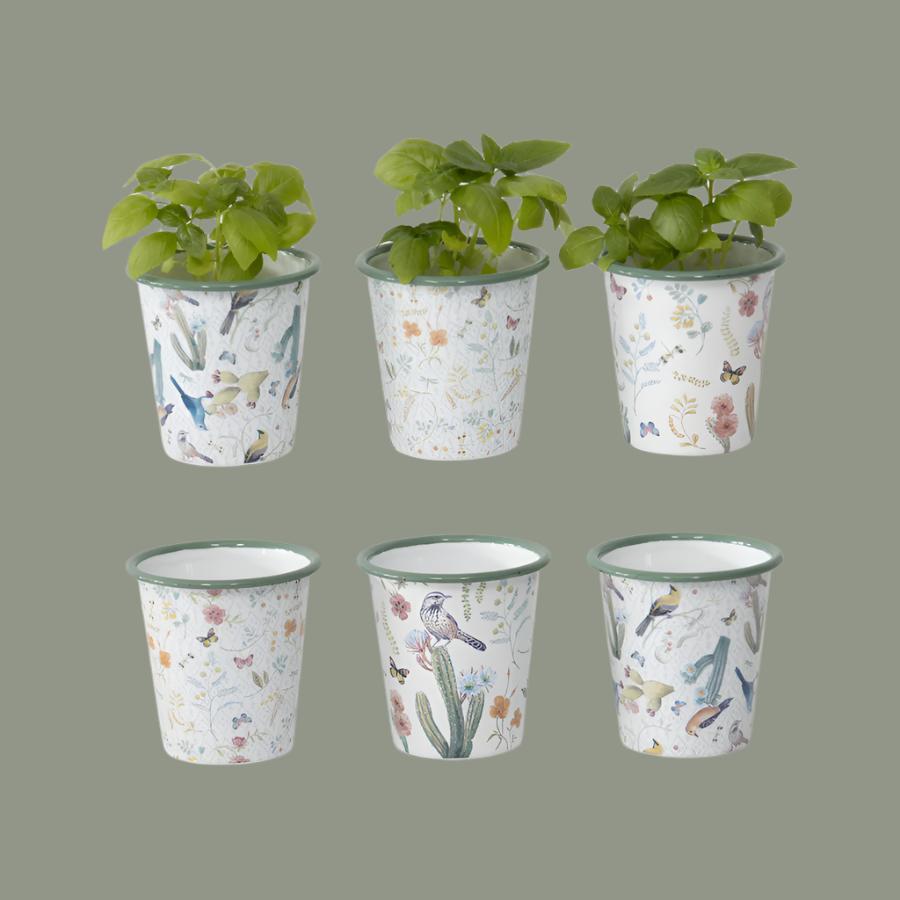 Willow & Silk Spring Set of 6 Birds & Flowers 9cm Planter Pots