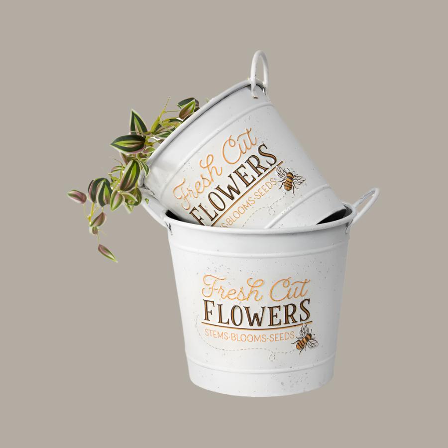 Willow & Silk Nested 32cm/27cm Set of 2 Bucket Pot/Planters w/Handles