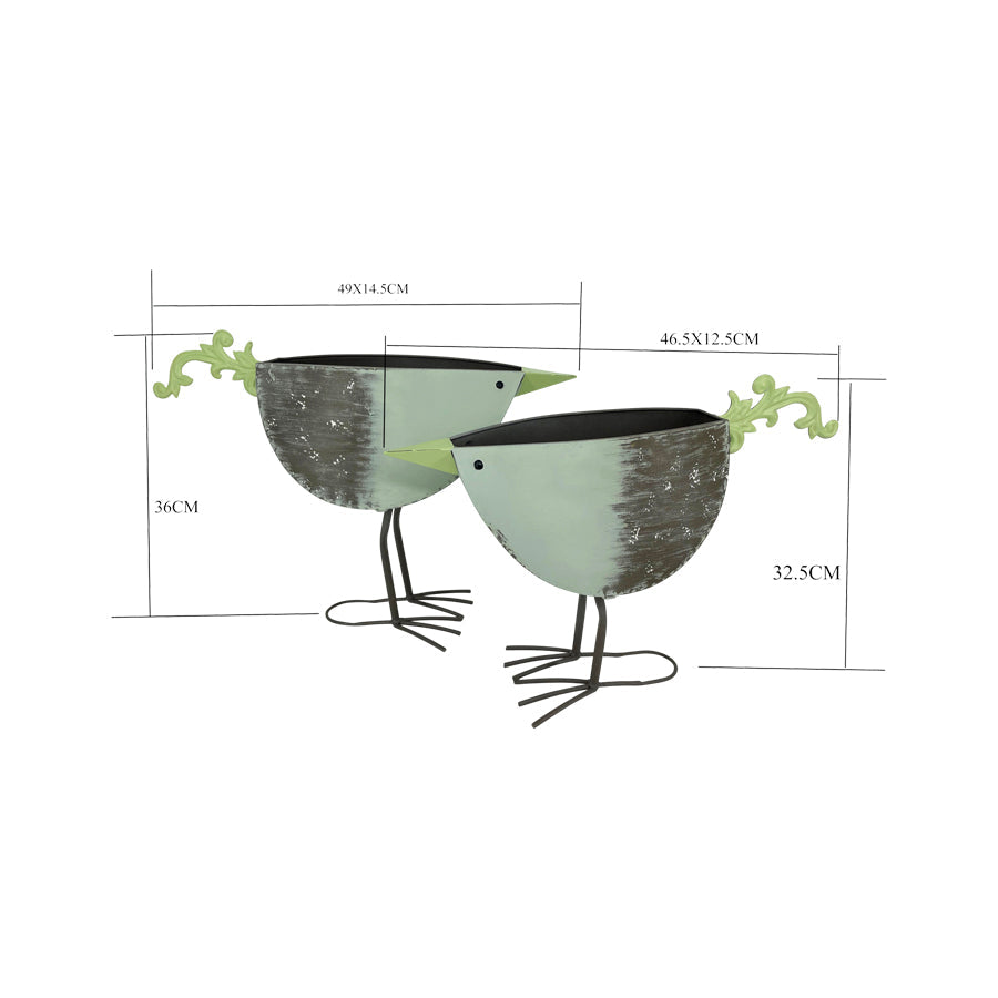 Set/2 Nested Green Bird Planters / Storage