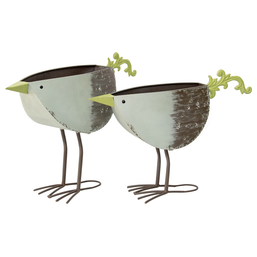Set/2 Nested Green Bird Planters / Storage