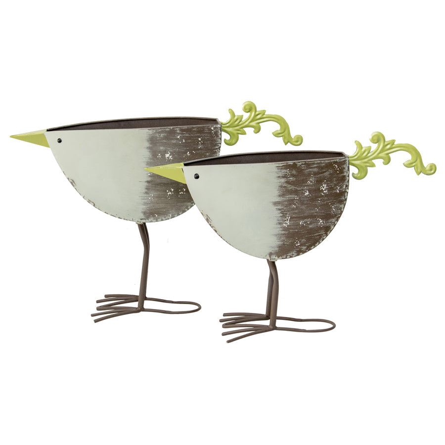 Set/2 Nested Green Bird Planters / Storage