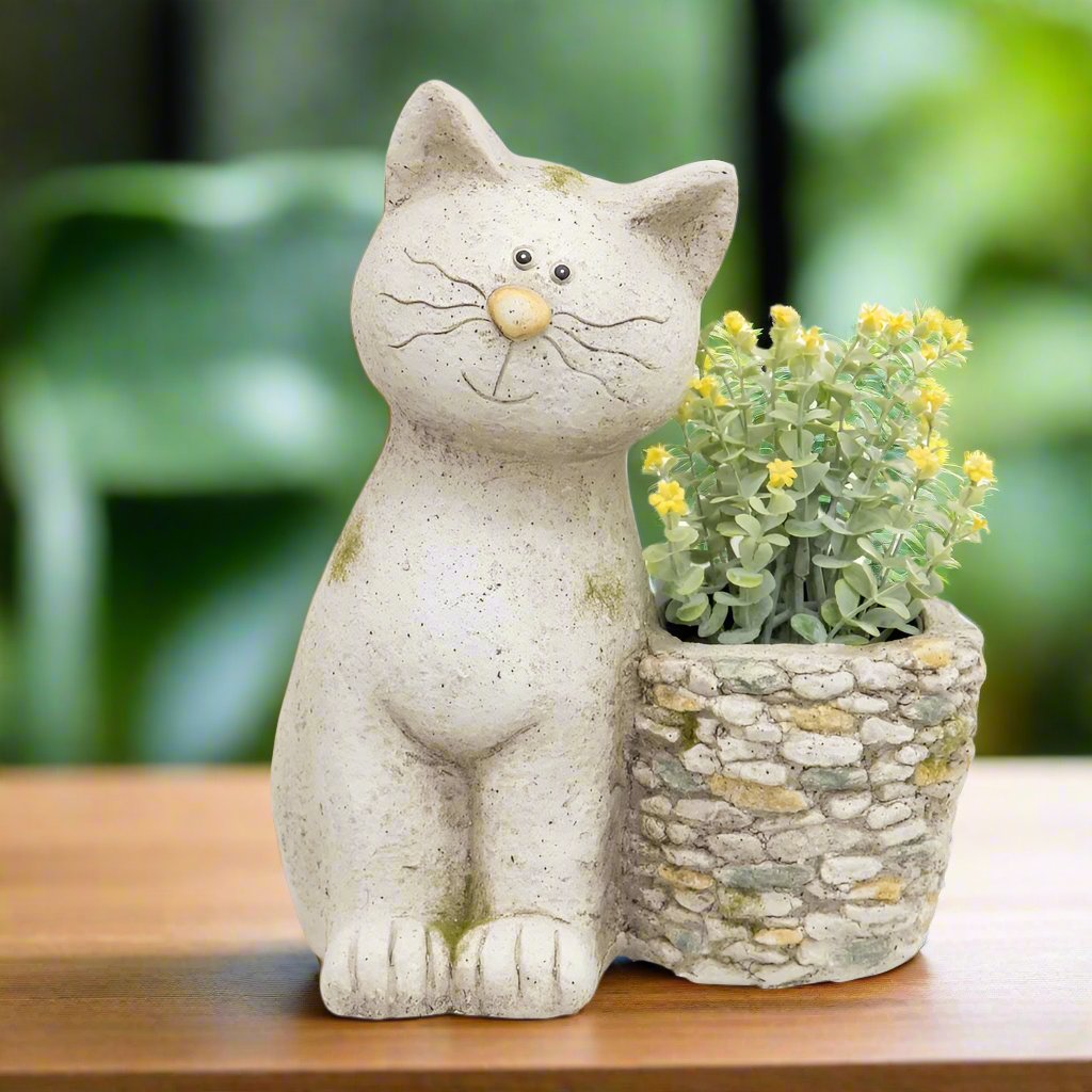 Animal Pot Cat with Stony Planter