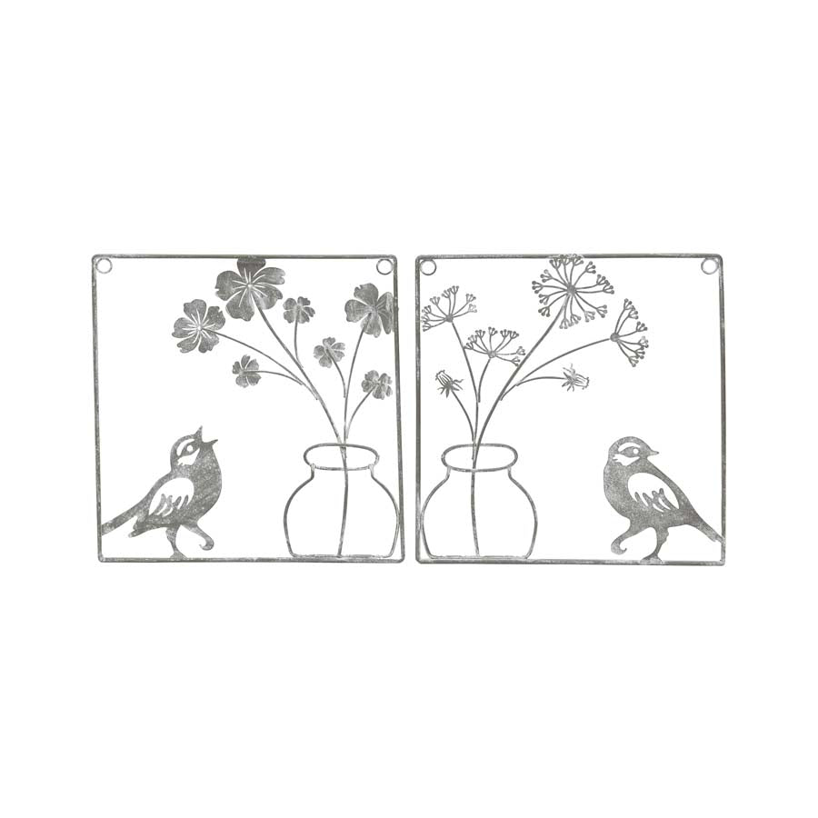 Set/2 Asst Wire Bird w/Flower Vase Wallart