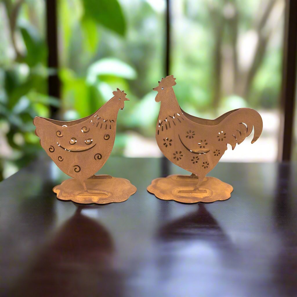 Willow & Silk Rustic Metal 26cm/22cm Set of 2 Chook Garden Pot/Planters