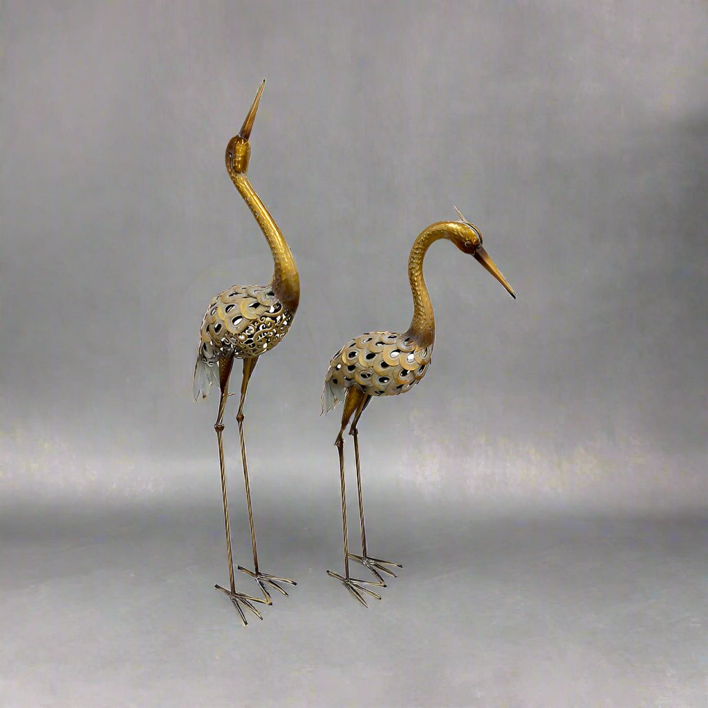 Willow & Silk Metal 114cm/92cm Set of 2 Garden Crane Figurine/Statue