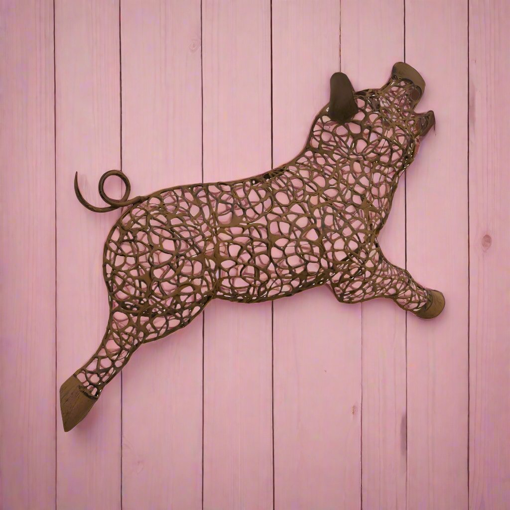 Willow & Silk Metal 49cm Rusty Farm Pig Hanging Wall Art