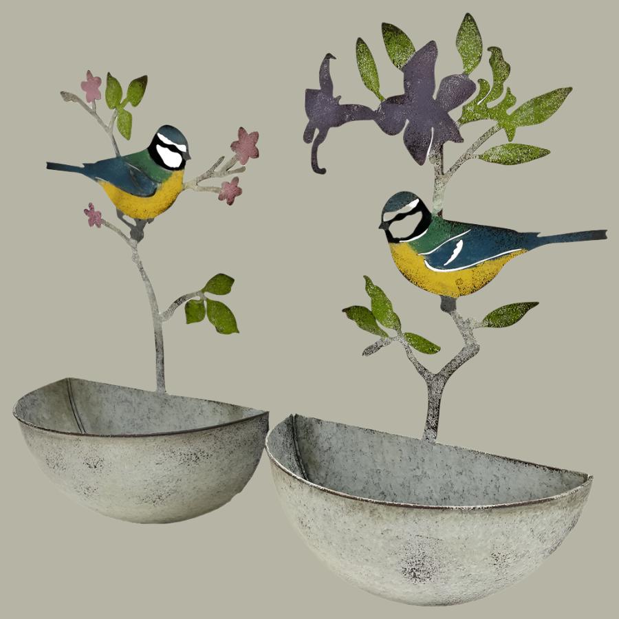 Willow & Silk 40cm Set of 2 Bird/Tree Wall Planters/Pots