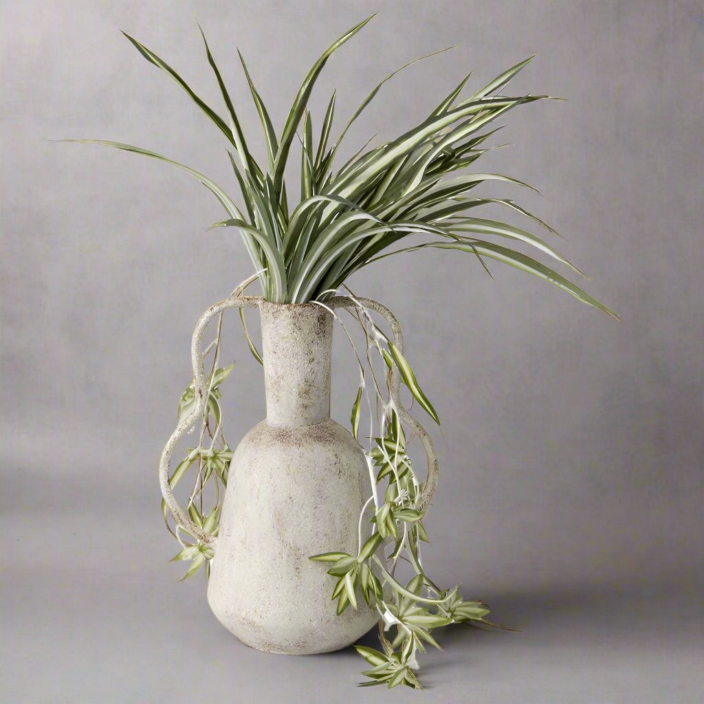 Willow & Silk Vintage Metal 33cm Flower Pot/Vase w/ Abstract Handles