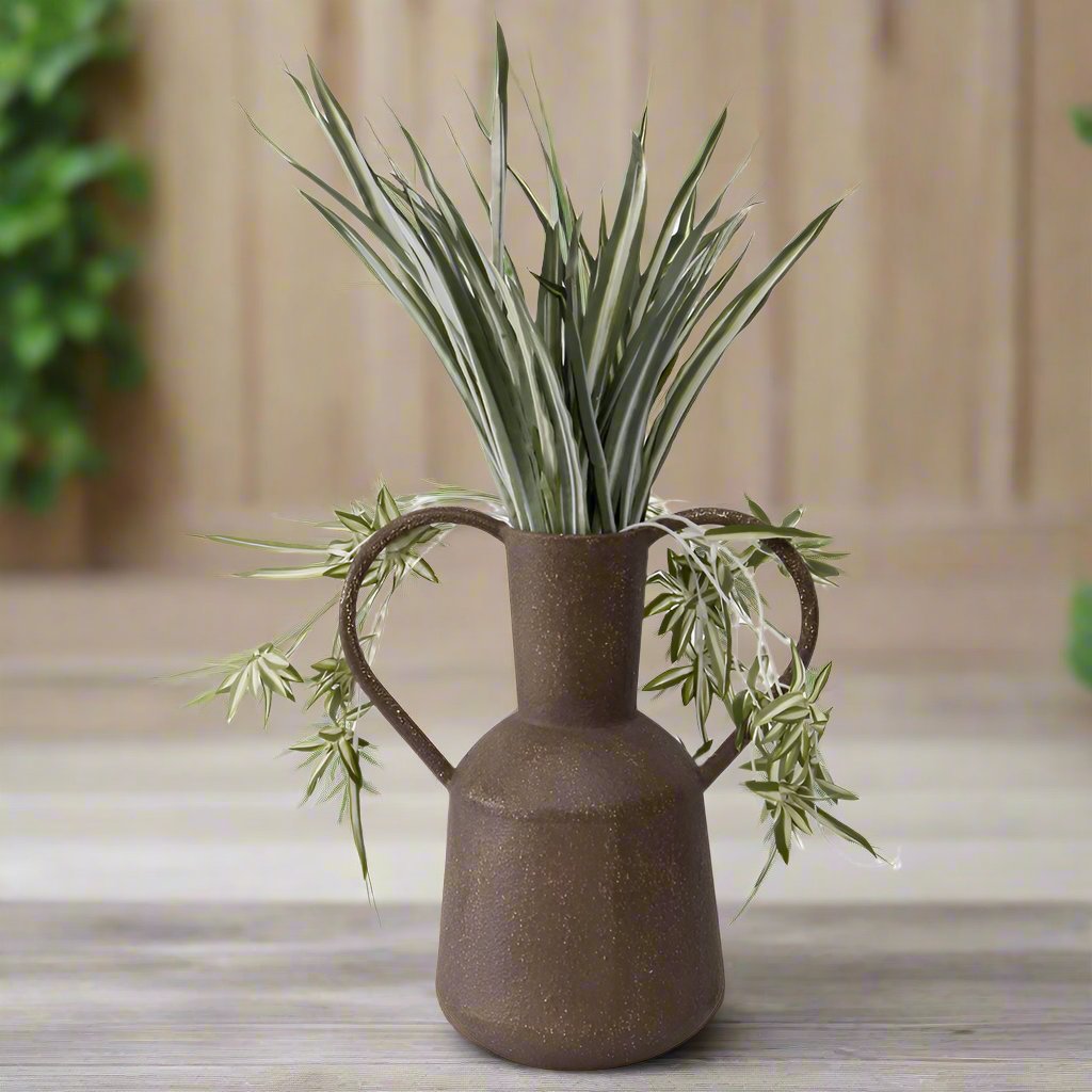 Willow & Silk Vintage Metal Pot Flower Vase With Heart Handles