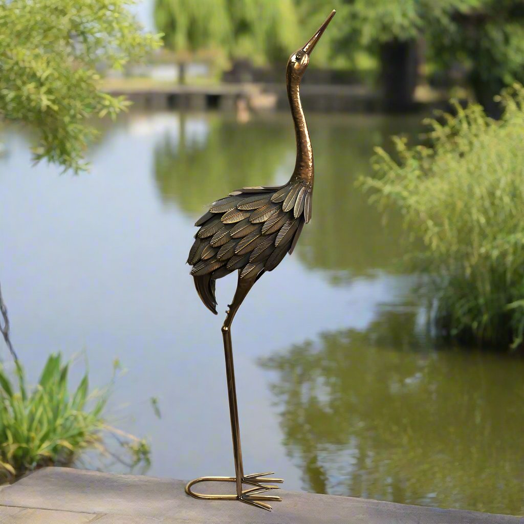 Willow & Silk Metal 118cm Golden Crane/Animal Looking Up Figurine/Statue
