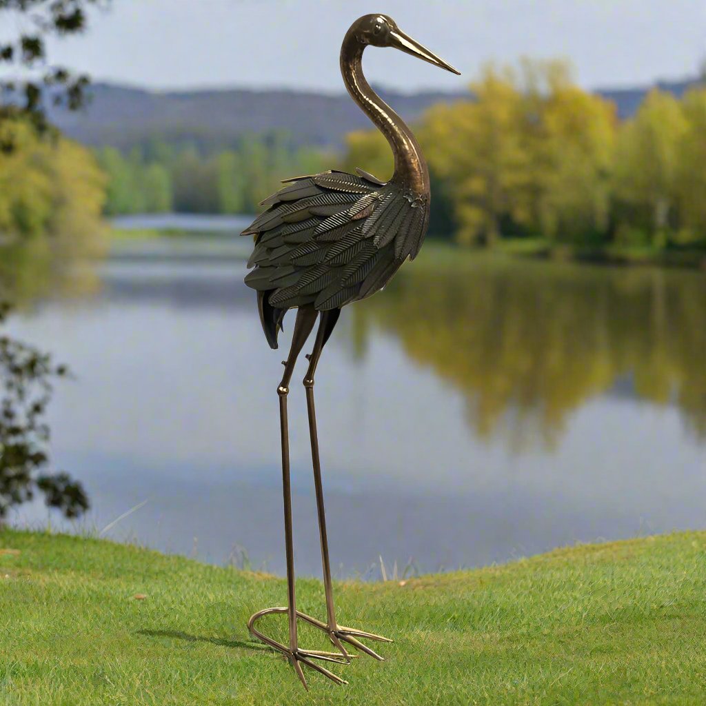 Willow & Silk Metal 97cm Lustre Gold Crane/Animal Standing Figurine/