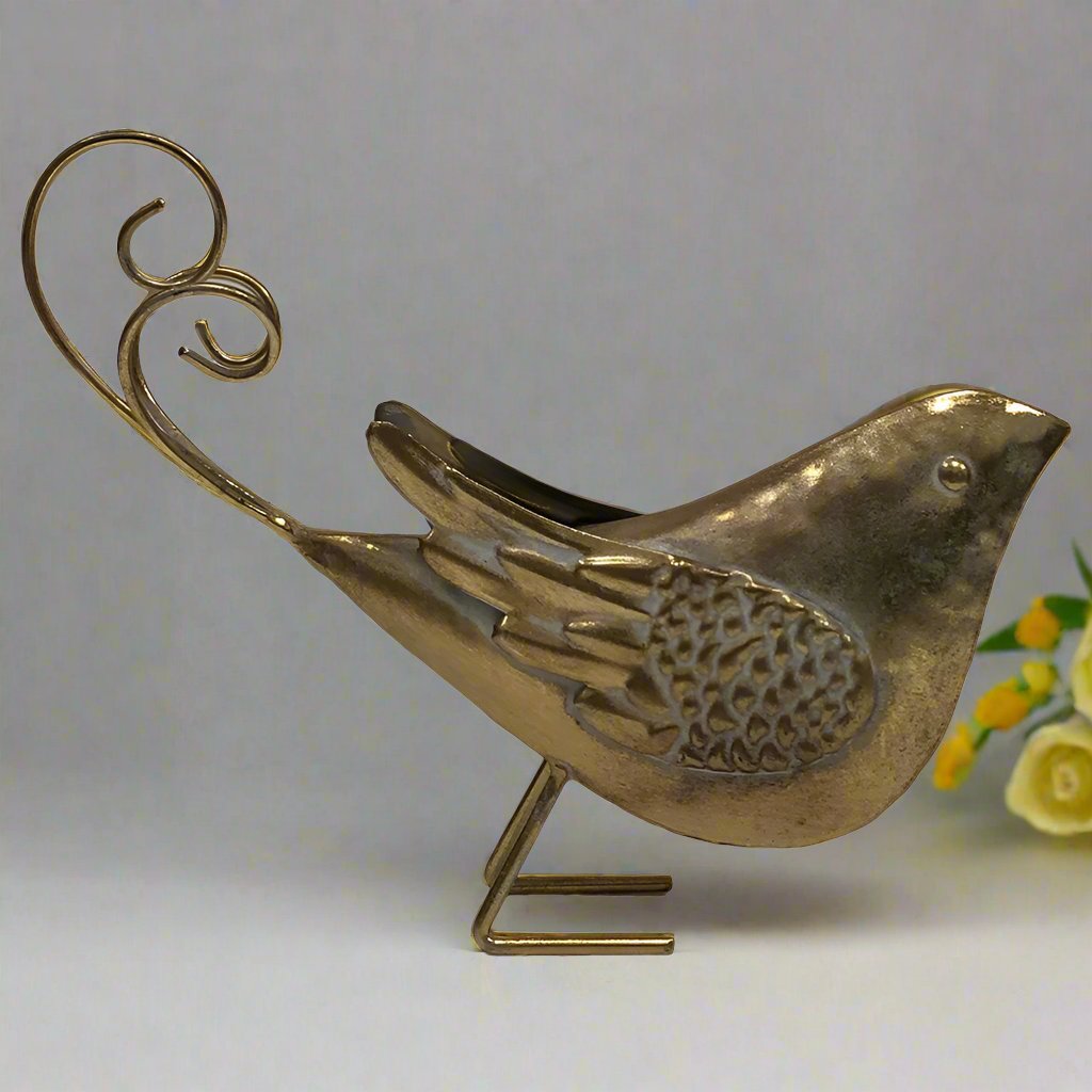 Willow & Silk Metal Carved 27cm Golden Bird Ornament/Figurine/Statue