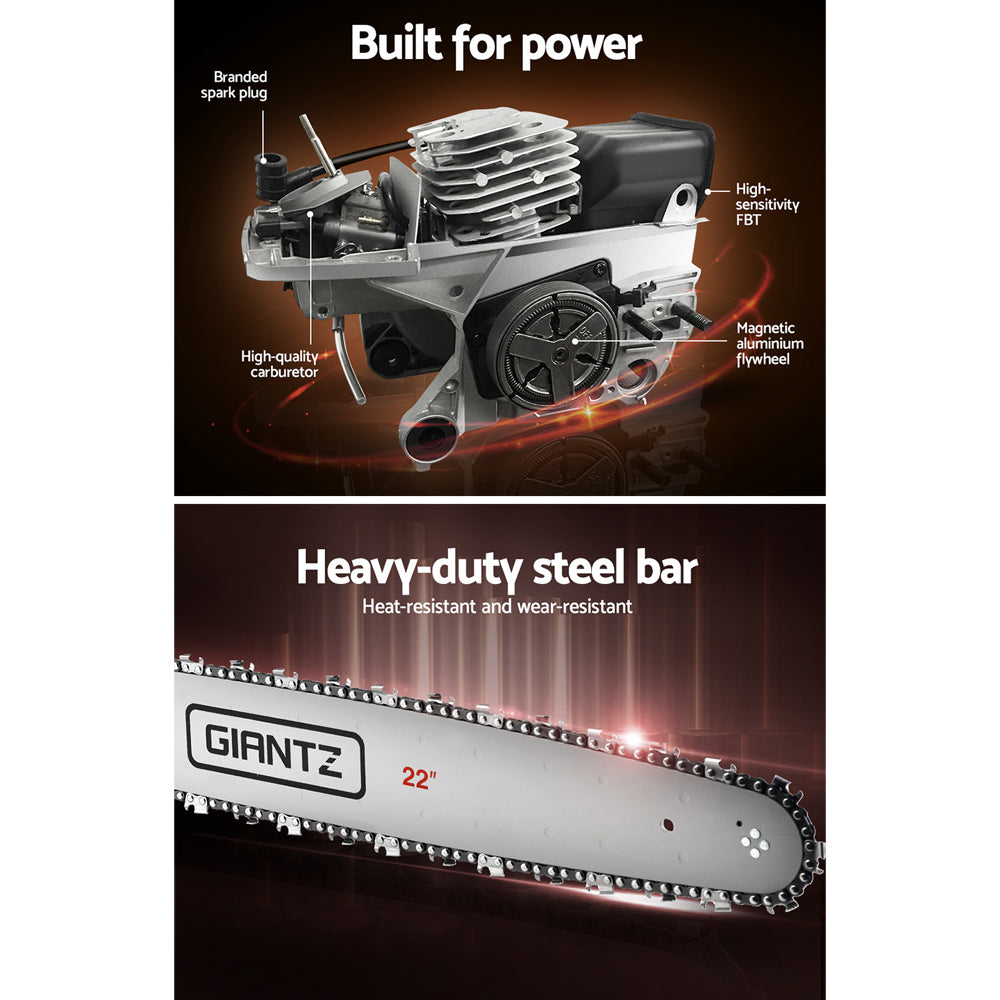 Giantz | Chainsaw Petrol Commercial 22" Bar - 58cc