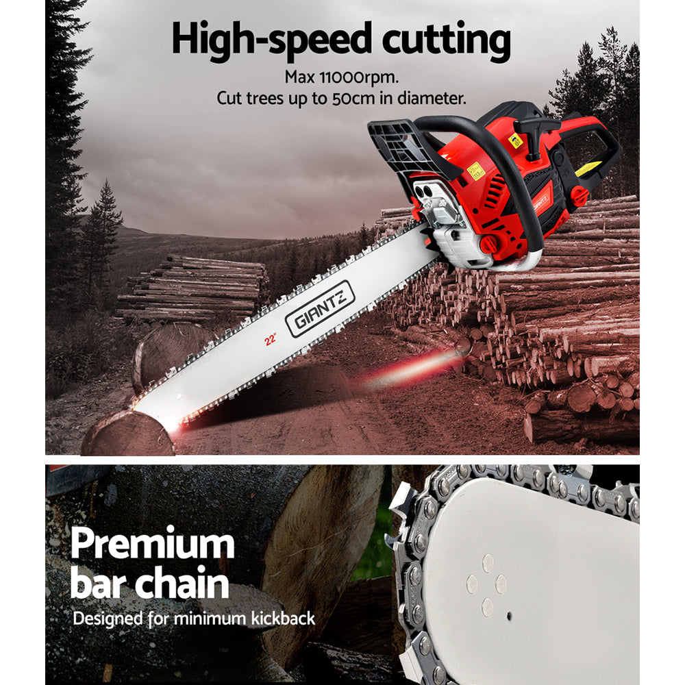 Giantz | Chainsaw Petrol Commercial 22" Bar - 58cc