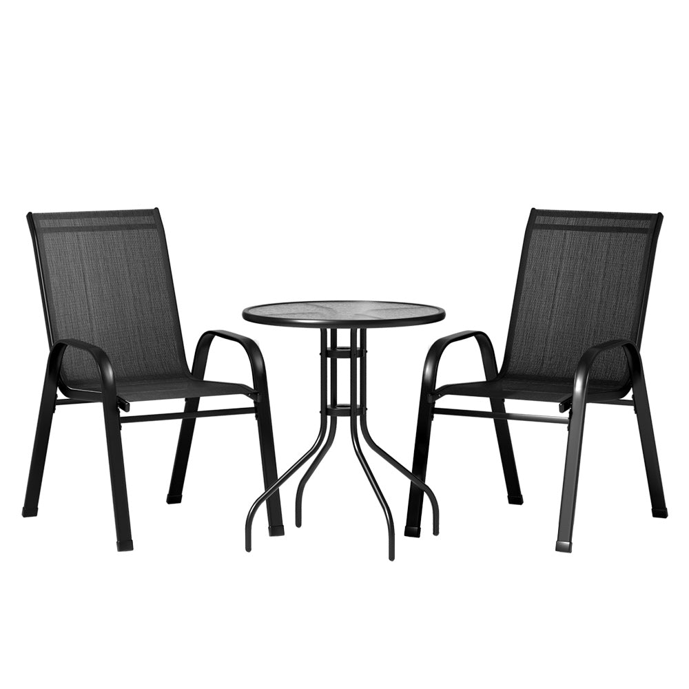 Gardeon 3-Piece Stackable Bistro Set — Black
