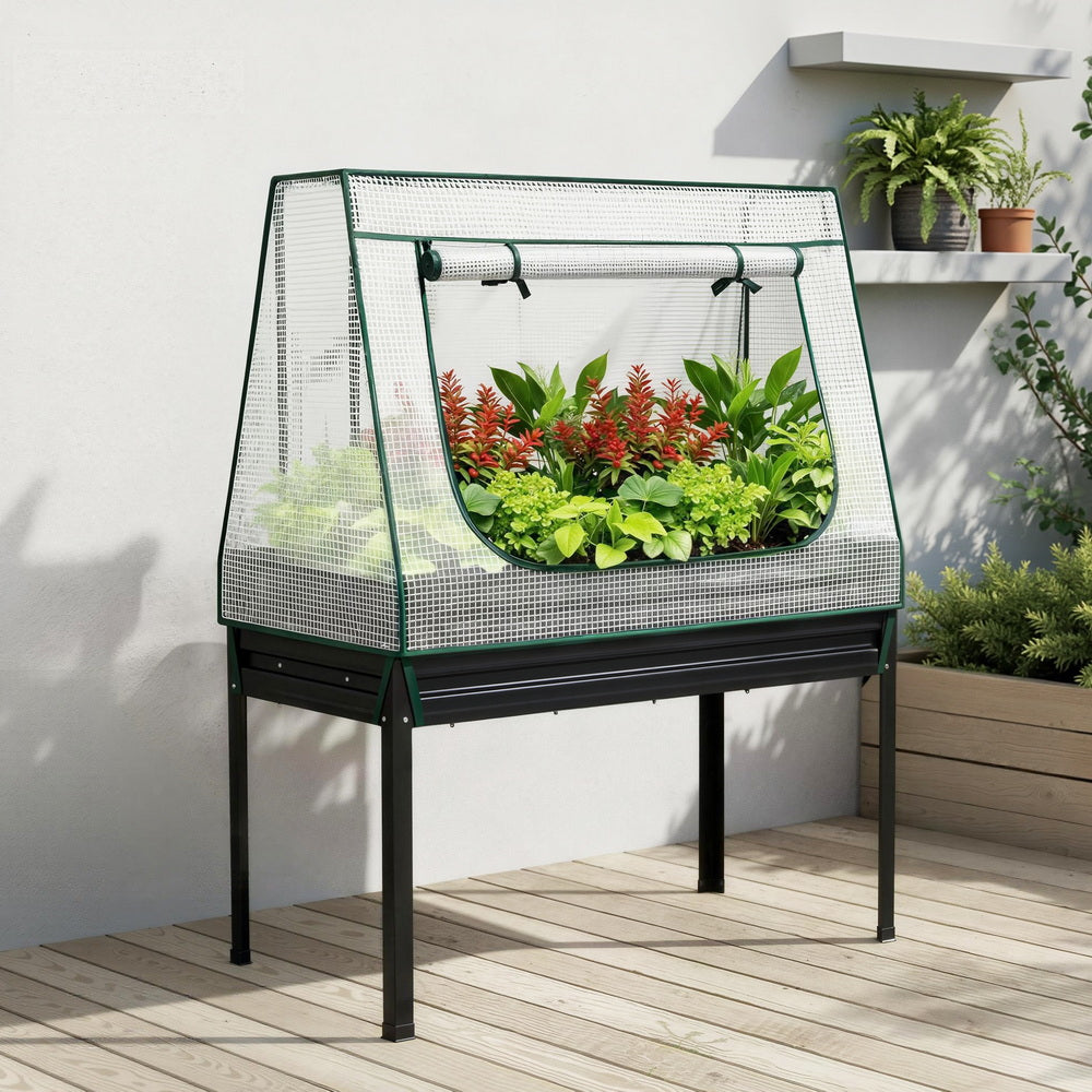 Green Fingers Metal Garden Bed w Mini Greenhouse Cover 1.16m x .6m x 250mm