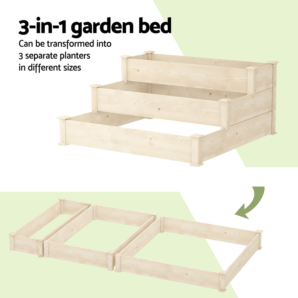 Greenfingers Wooden Raised Garden Bed - 3 Tier
