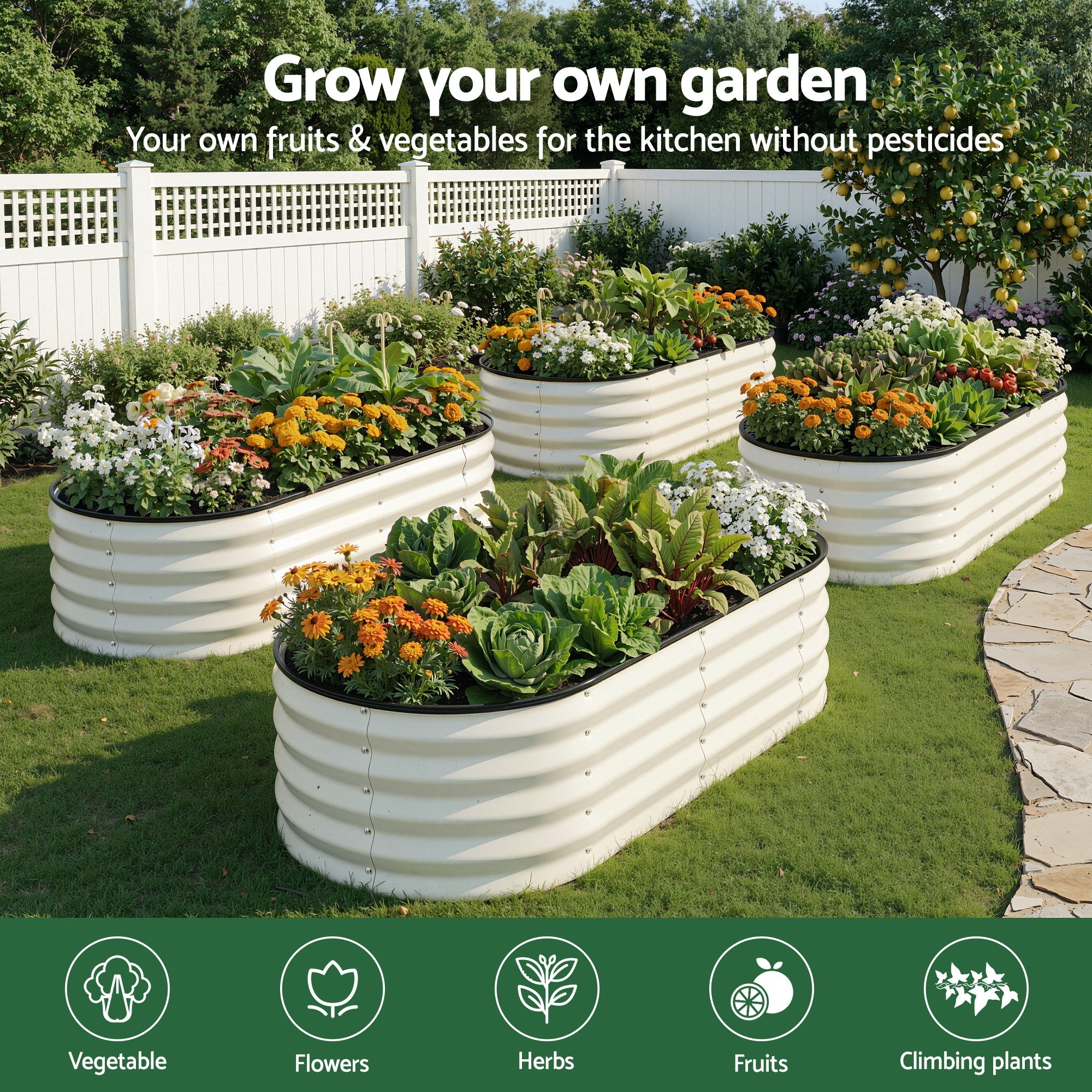 Greenfingers Raised Garden Bed 1.2m x .6m x 300mm (Twin pack) - White