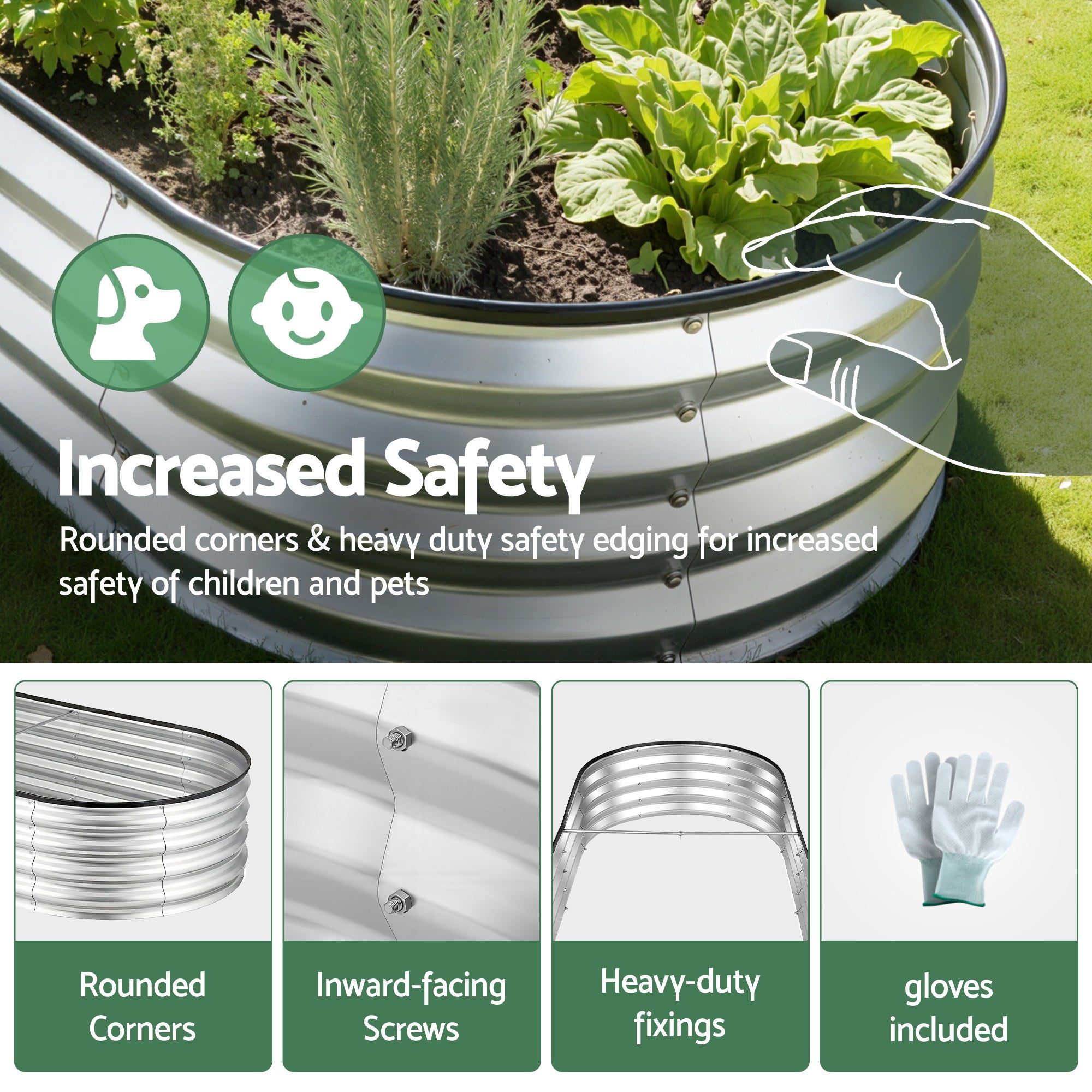 Greenfingers Raised Garden Bed 1.5m x .7m x 300mm - Silver