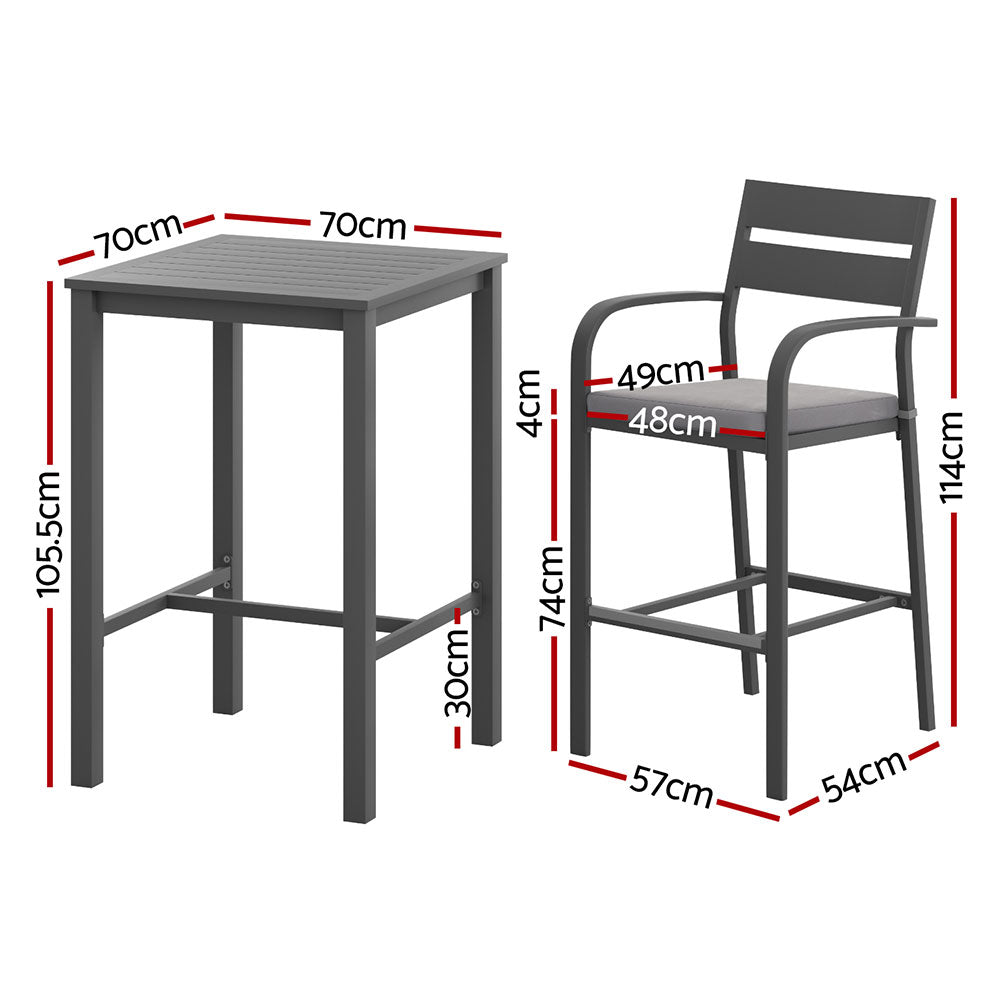 Gardeon 3-Piece Outdoor Bar Set β Bar Table & 2 Stools, Black