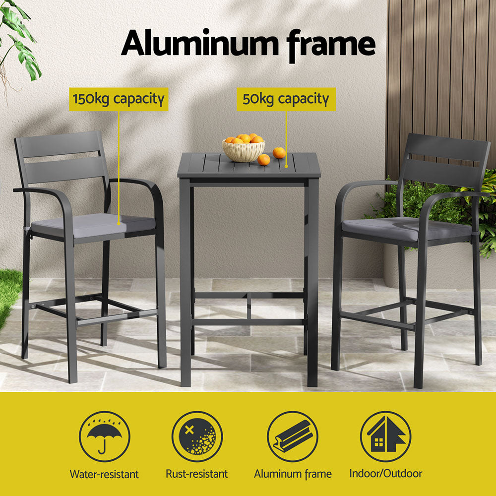 Gardeon 3-Piece Outdoor Bar Set β Bar Table & 2 Stools, Black