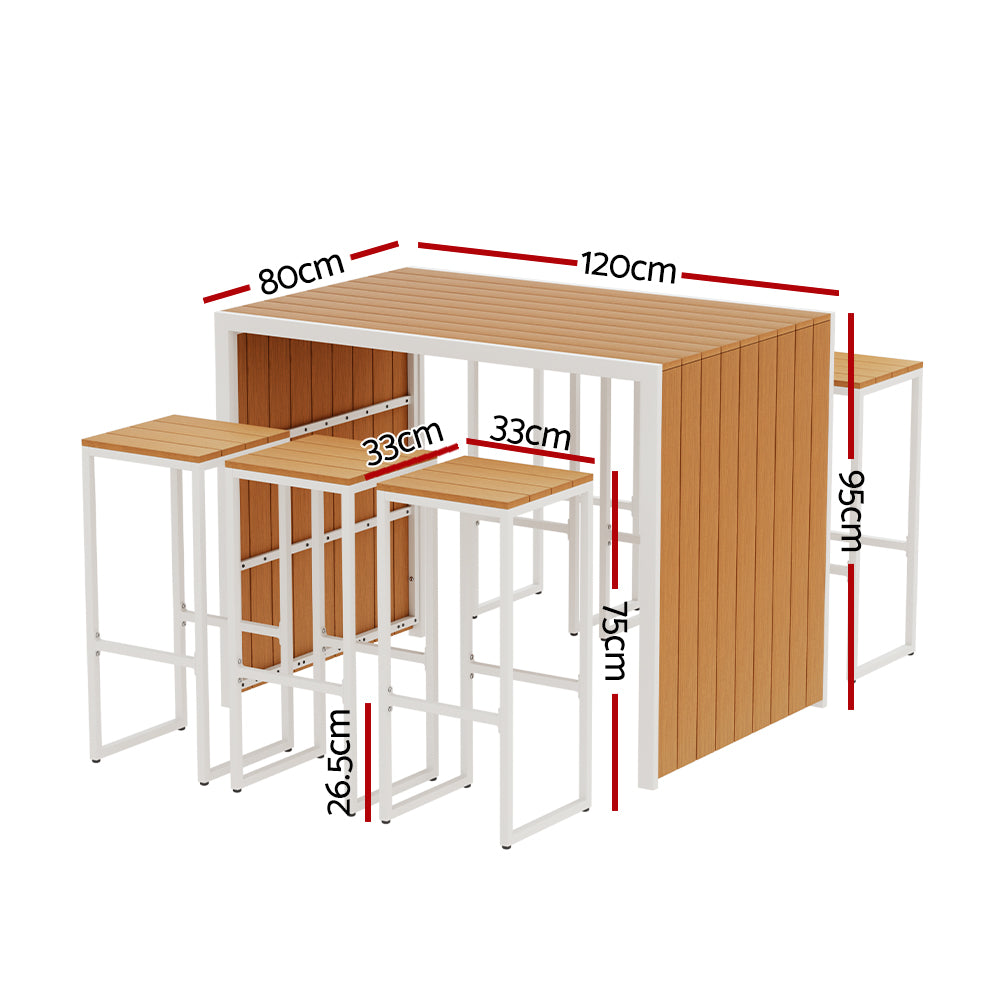 Gardeon 7-Piece Outdoor Bar Set β WPC Table & 6 Stools, Brown