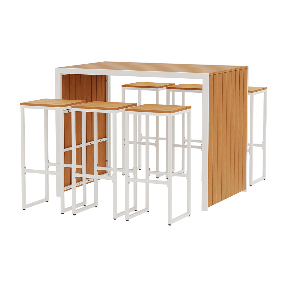 Gardeon 7-Piece Outdoor Bar Set β WPC Table & 6 Stools, Brown