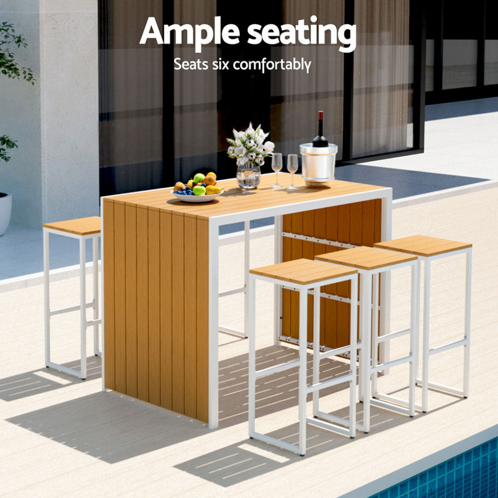 Gardeon 7-Piece Outdoor Bar Set β WPC Table & 6 Stools, Brown
