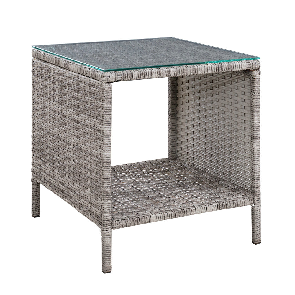 Gardeon Outdoor Wicker Side Table — Grey