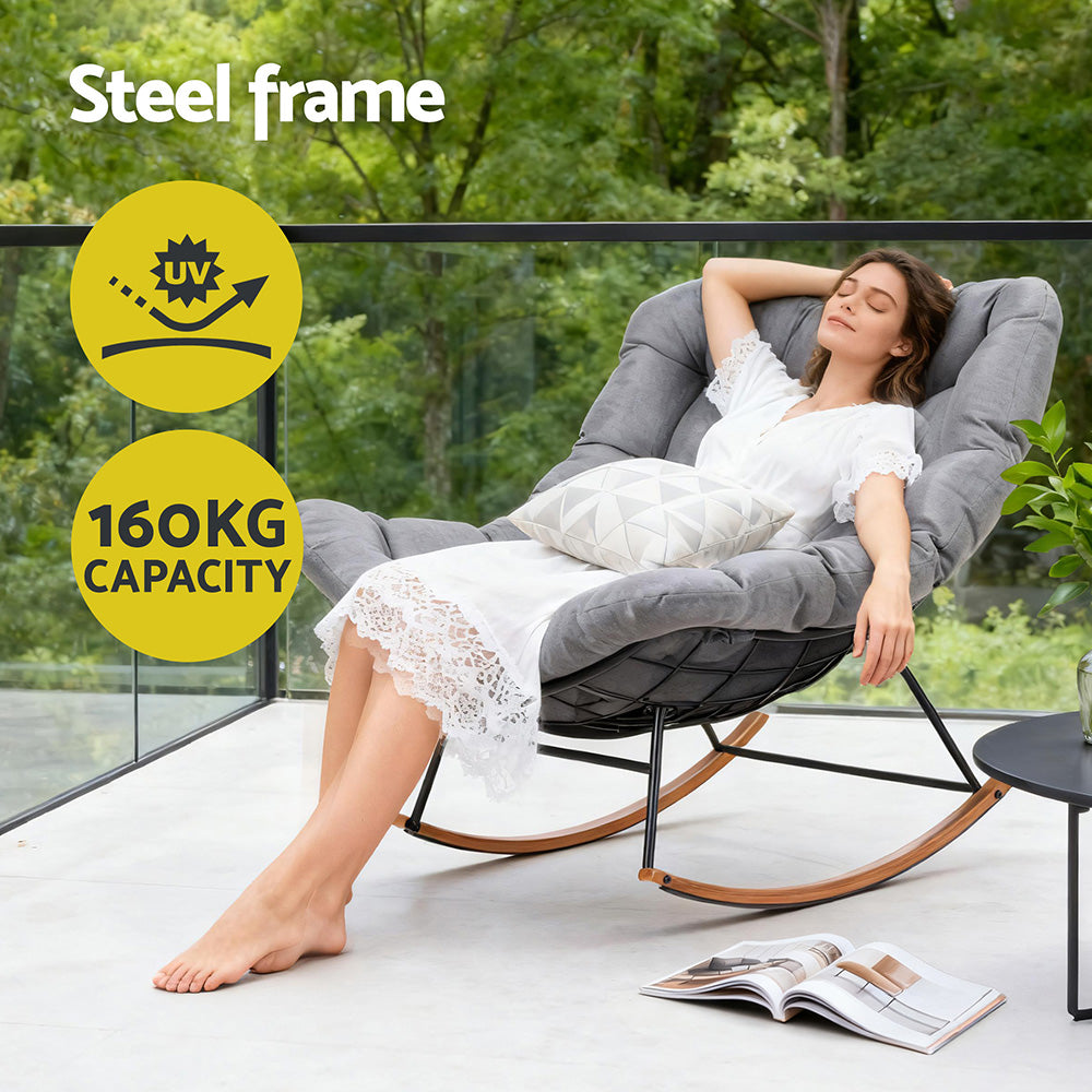 Gardeon Papasan Rocking Chair — Grey Outdoor & Indoor