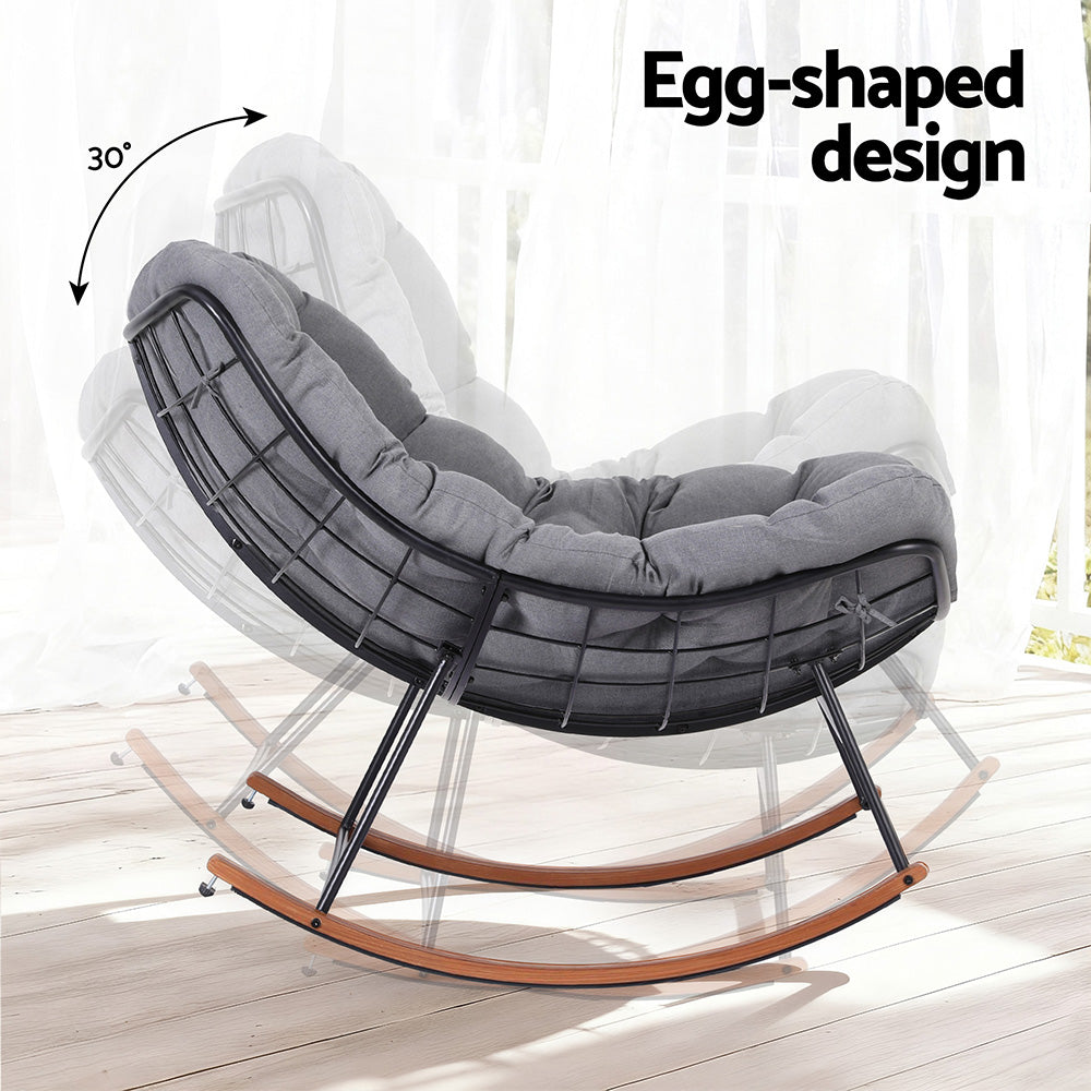 Gardeon Papasan Rocking Chair — Grey Outdoor & Indoor