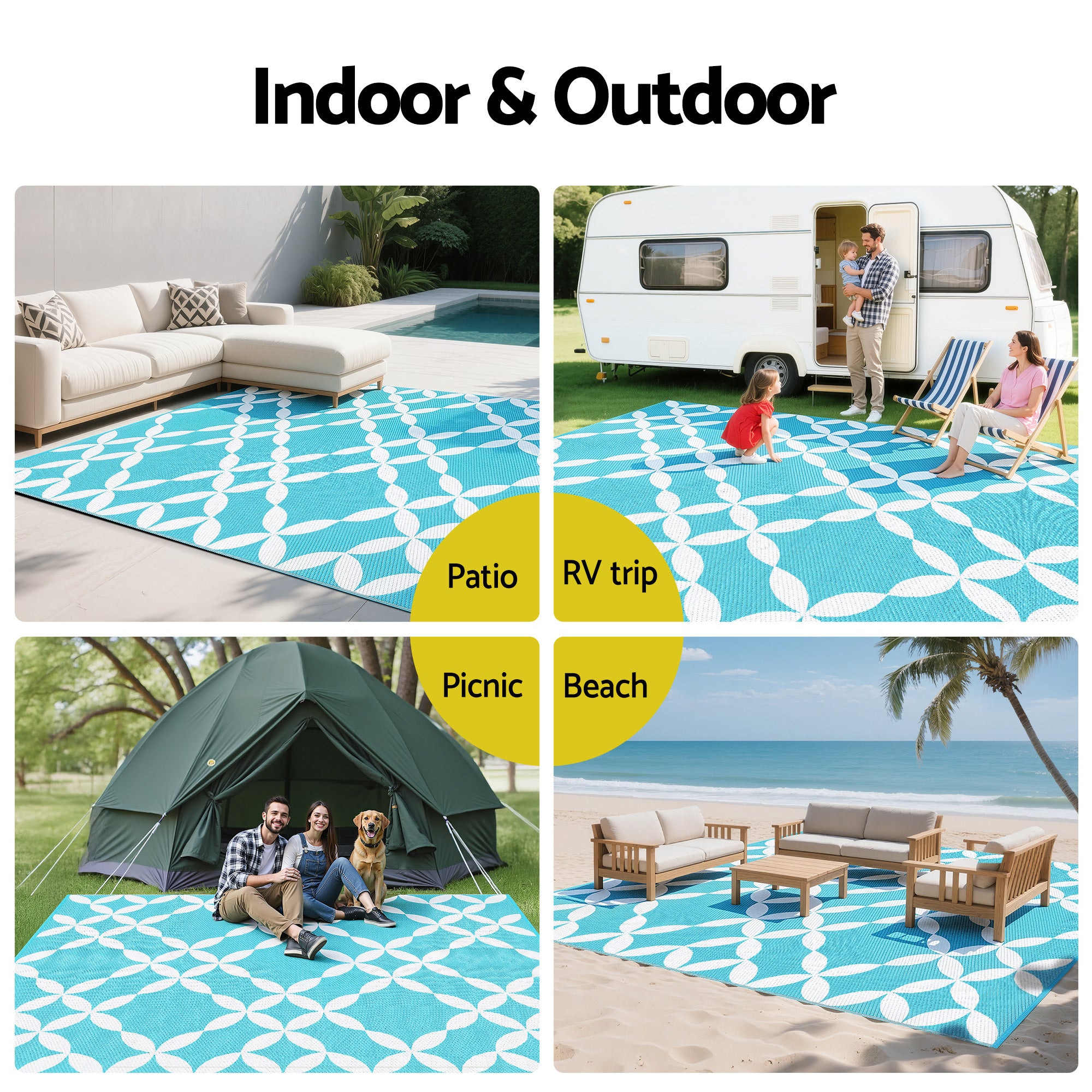 Gardeon Reversible Outdoor Rug 274x366cm — Light Blue
