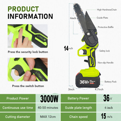 Mini Electric Chainsaw with 2 Batteries - 36V