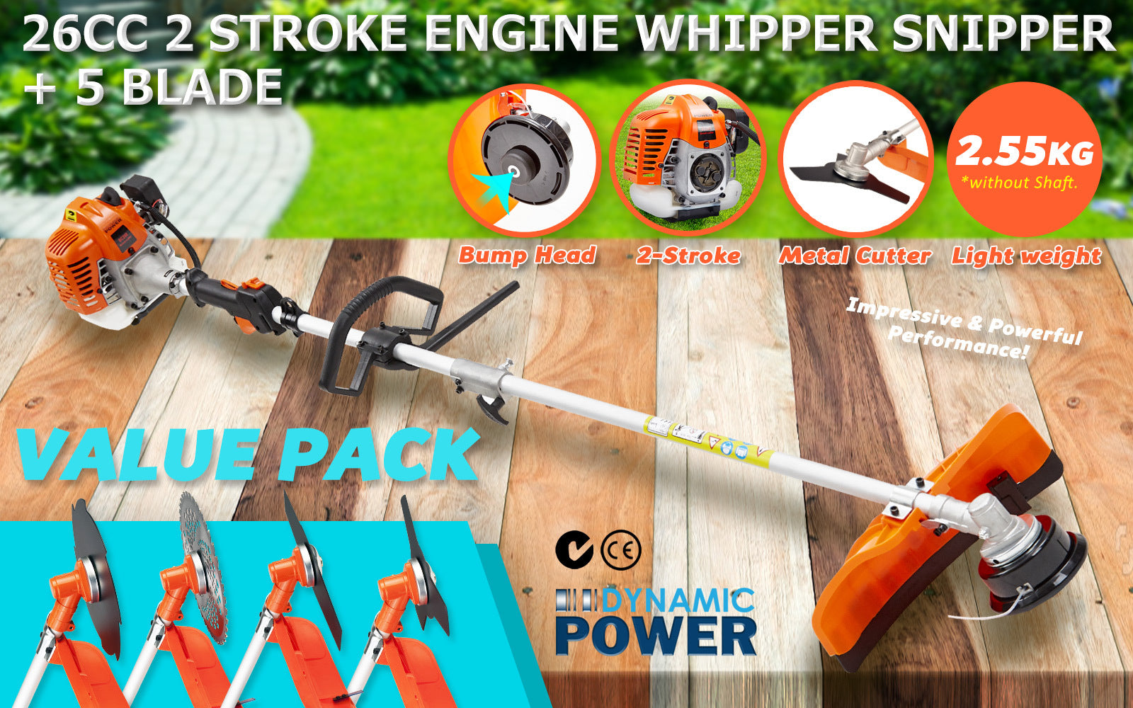 Whipper Snipper Brush Cutter 26cc + 4 Blades