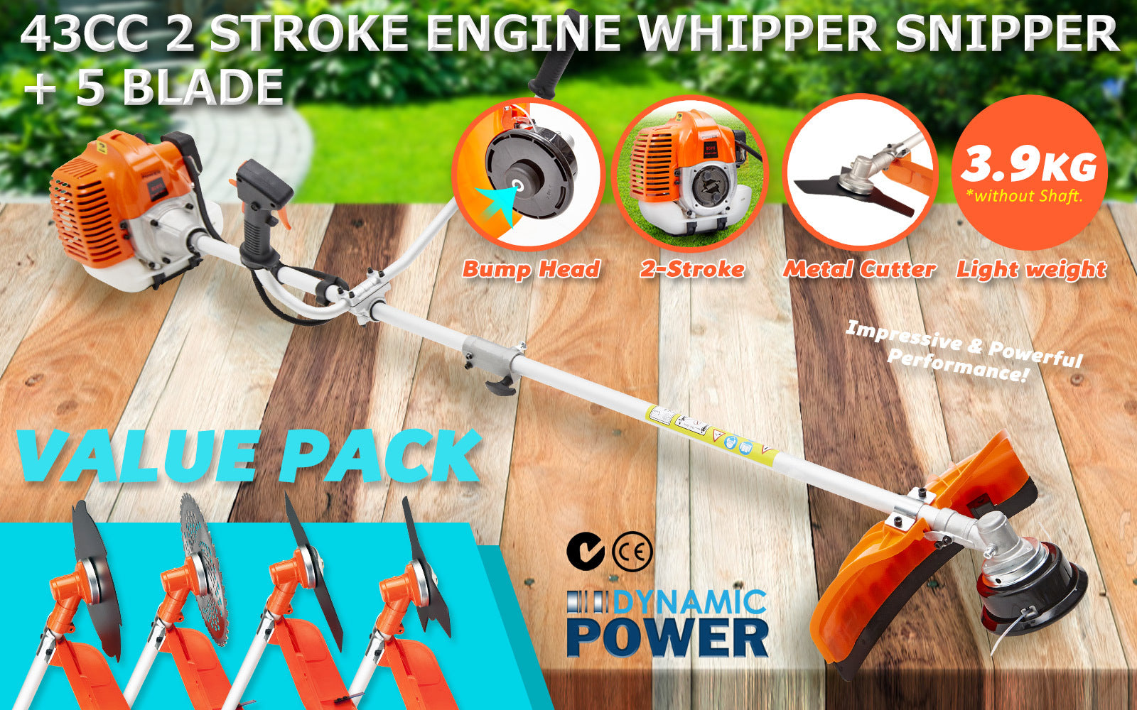 Whipper Snipper Brush Cutter 43cc + 4 Blade
