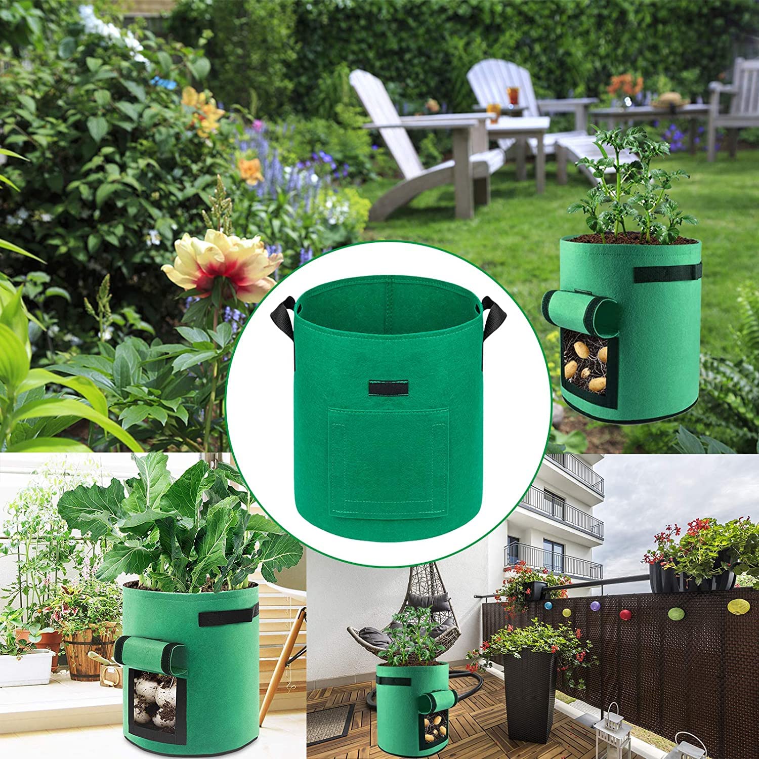 Grow Bags 19L Potato - 5 pack - Green