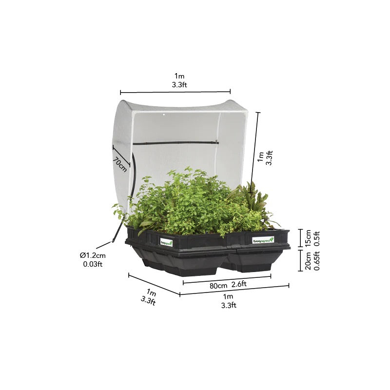 Vegepod Raised Garden Bed Medium 1m x 1m with VegeCover + Medium Trolley