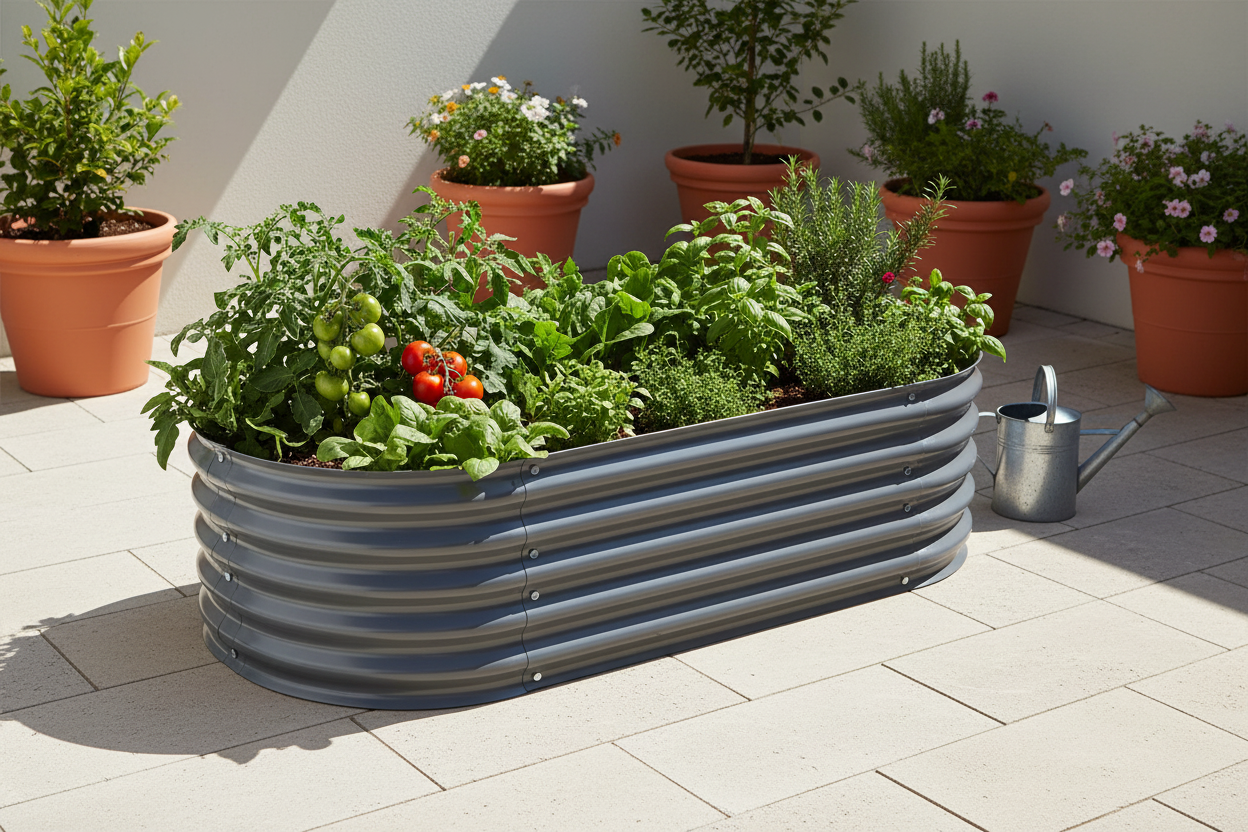 Courtyard vegetable garden lifestyle shot