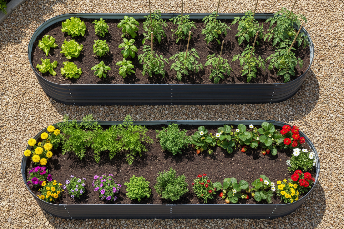 Overhead view of 3.2m twin pack with succession planting