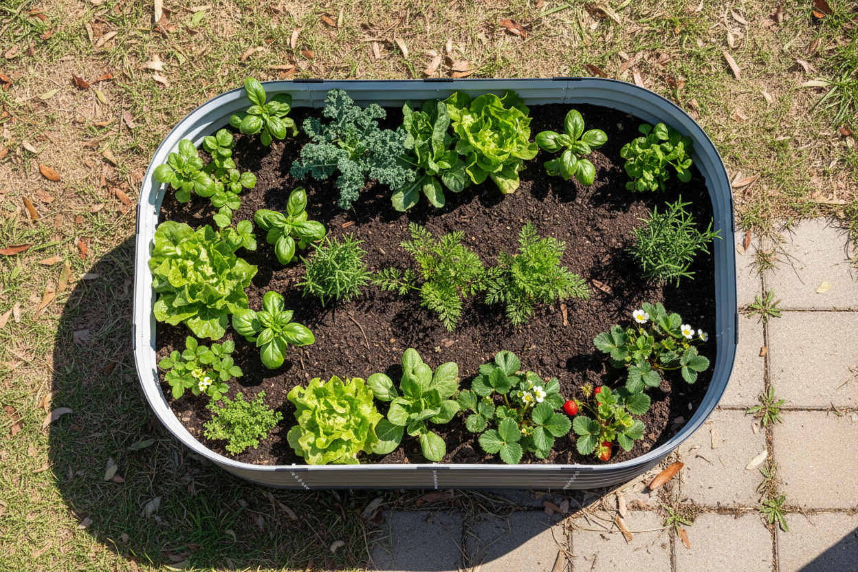 Overhead view of 45cm planted garden bed