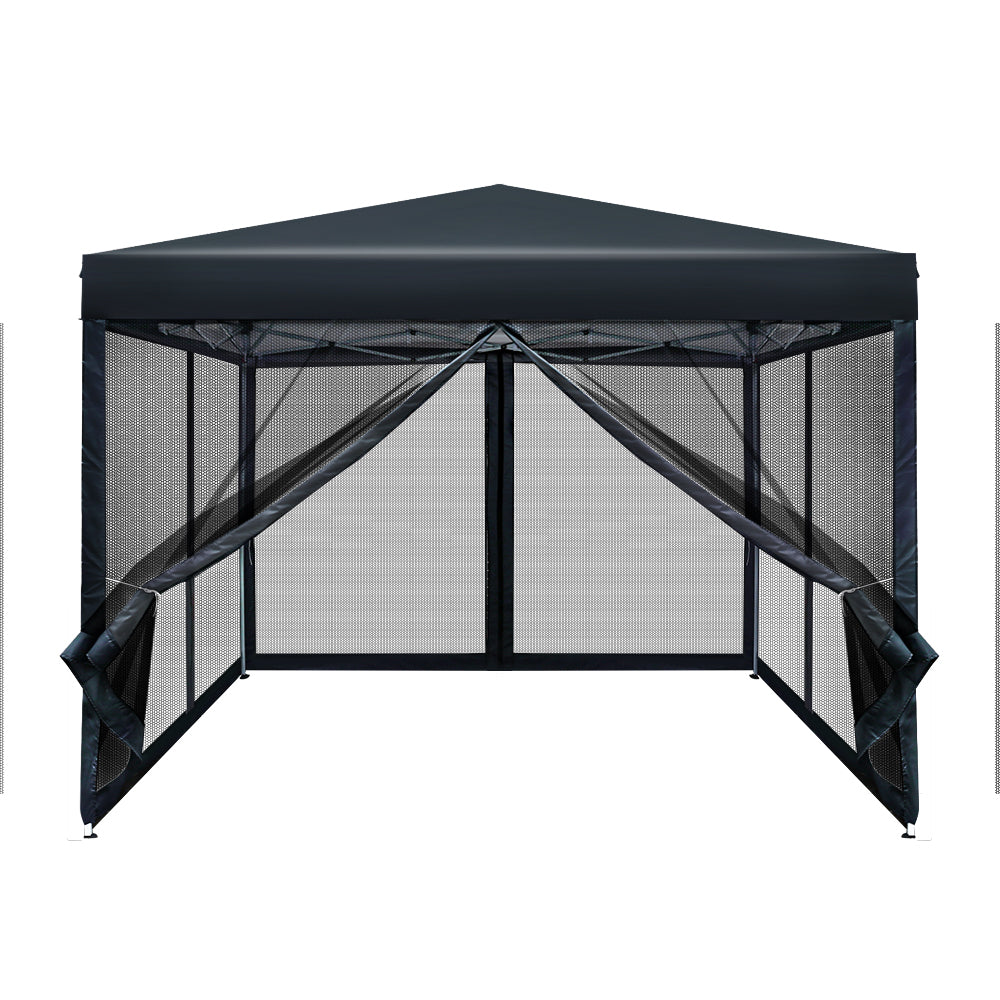Gazebo Pop Up Shade Mesh Wall 3m x 3m Black