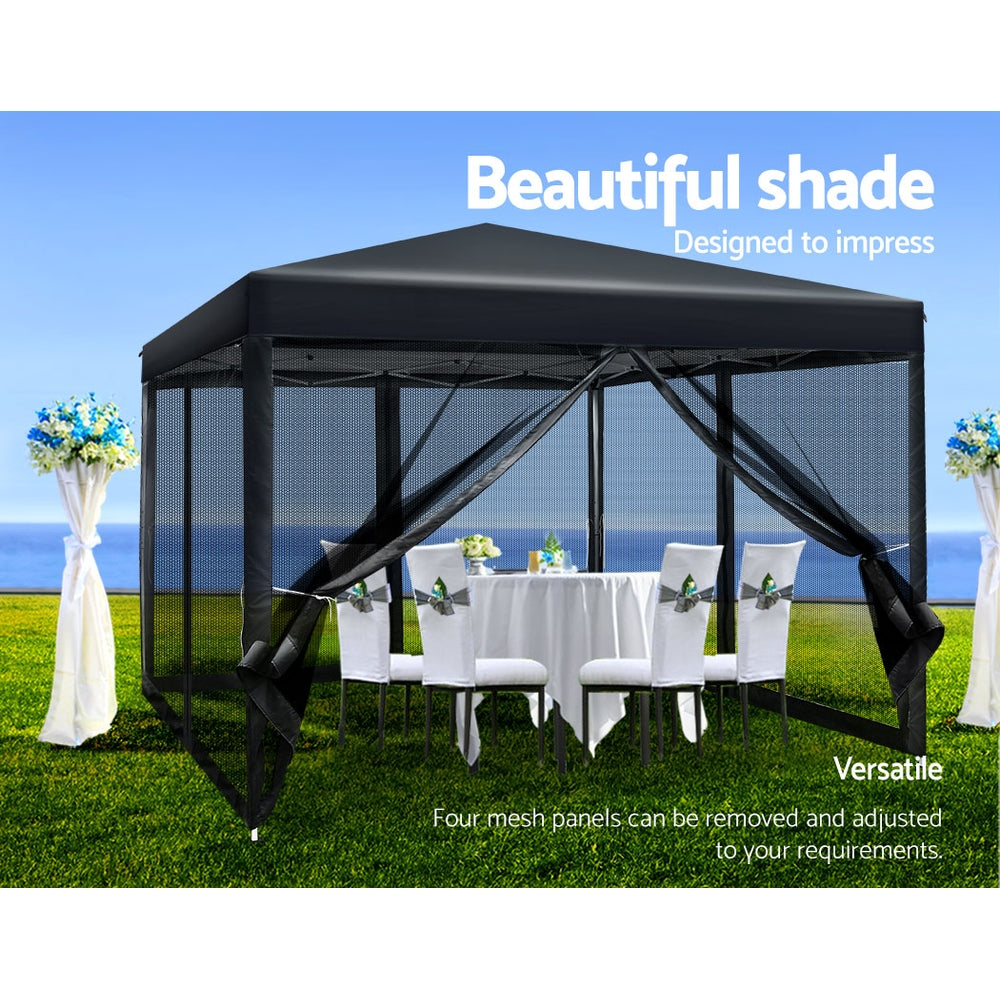 Gazebo Pop Up Shade Mesh Wall 3m x 3m Black