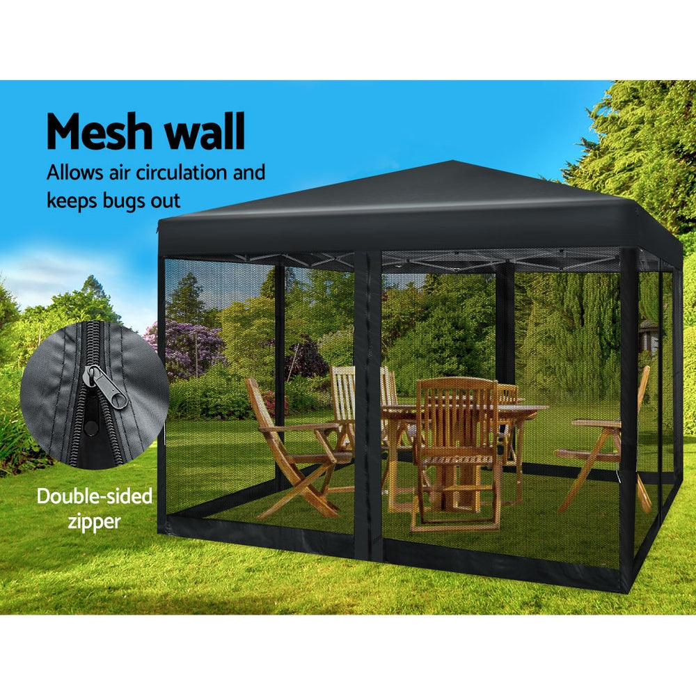 Gazebo Pop Up Shade Mesh Wall 3m x 3m Black