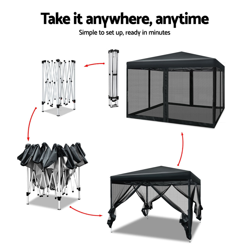 Gazebo Pop Up Shade Mesh Wall 3m x 3m Black