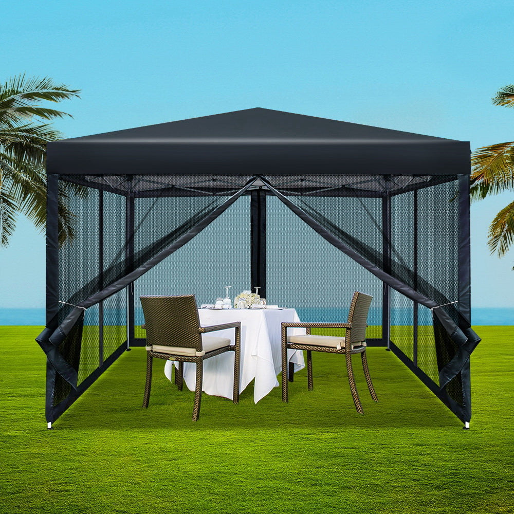 Gazebo Pop Up Shade Mesh Wall 3m x 3m Black