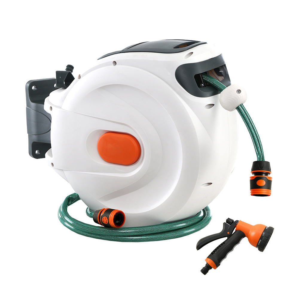 Greenfingers 10M Retractable Water Hose Reel Garden Spray Gun Storage AutoRewind Garden hose