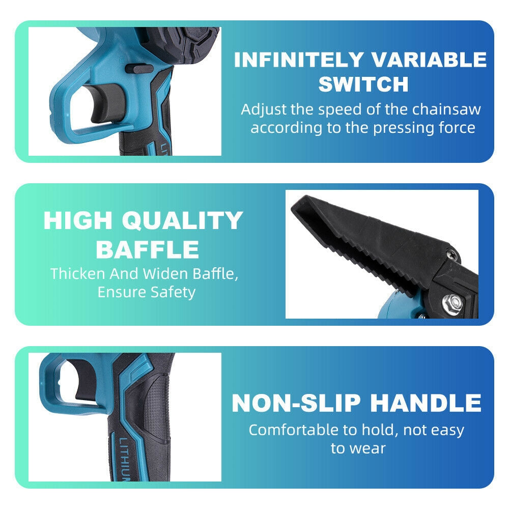 Mini Cordless Electric Chainsaw 16cm 2X Battery Powered Wood Cutter Rechargeable