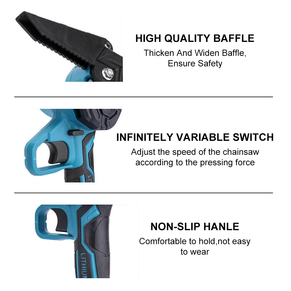 Mini Cordless Electric Chainsaw 16cm 2X Battery Powered Wood Cutter Rechargeable